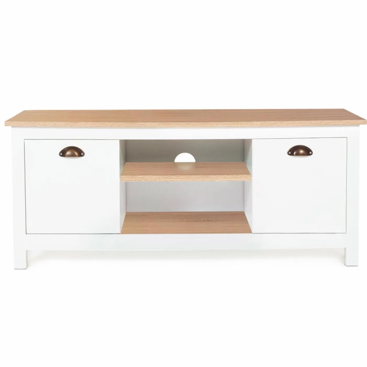 Meuble télé design blanc 2 portes avec étagères