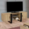 Meuble télé design noir et bois avec 2 portes