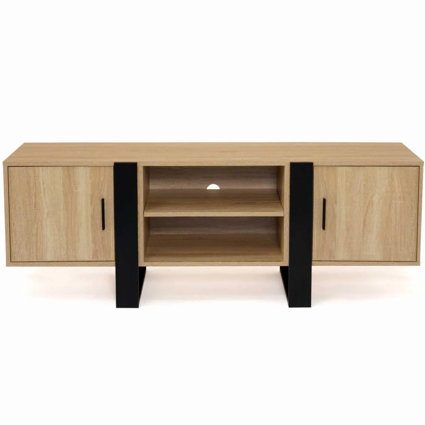 Meuble télé design noir et bois avec 2 portes