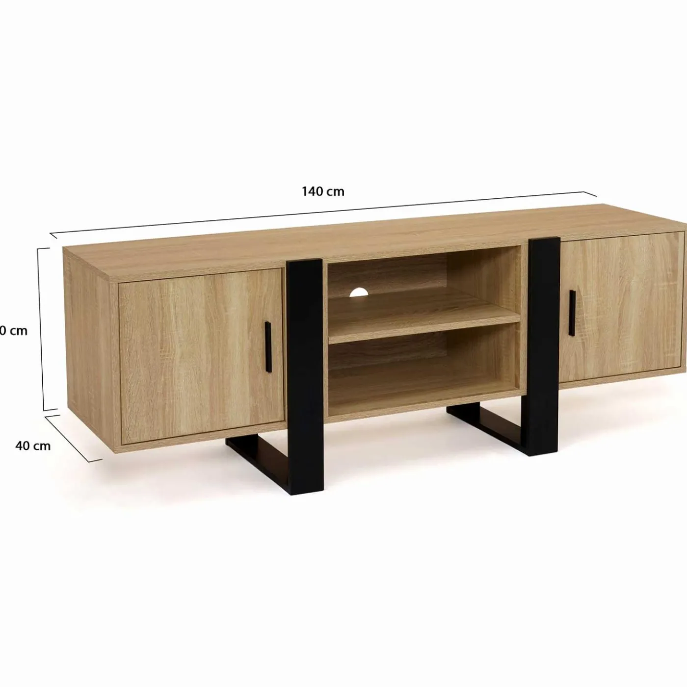 Meuble télé design noir et bois avec 2 portes