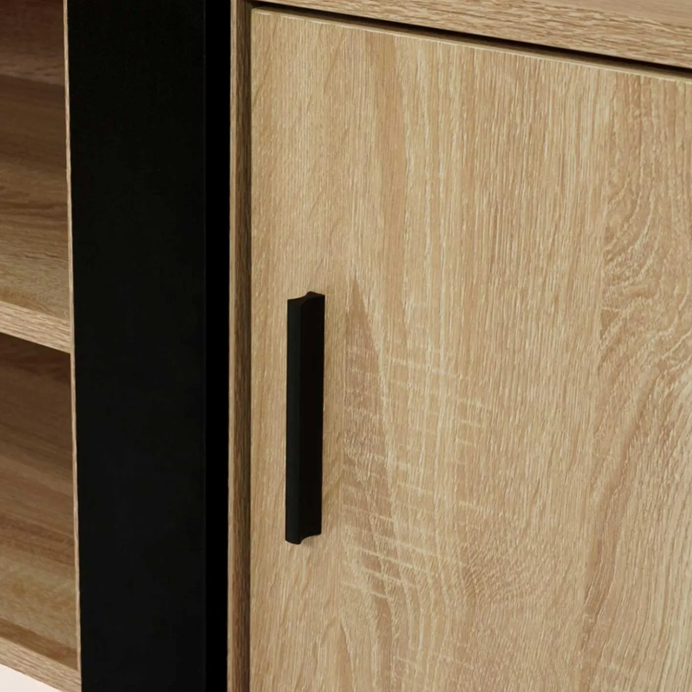 Meuble télé design noir et bois avec 2 portes