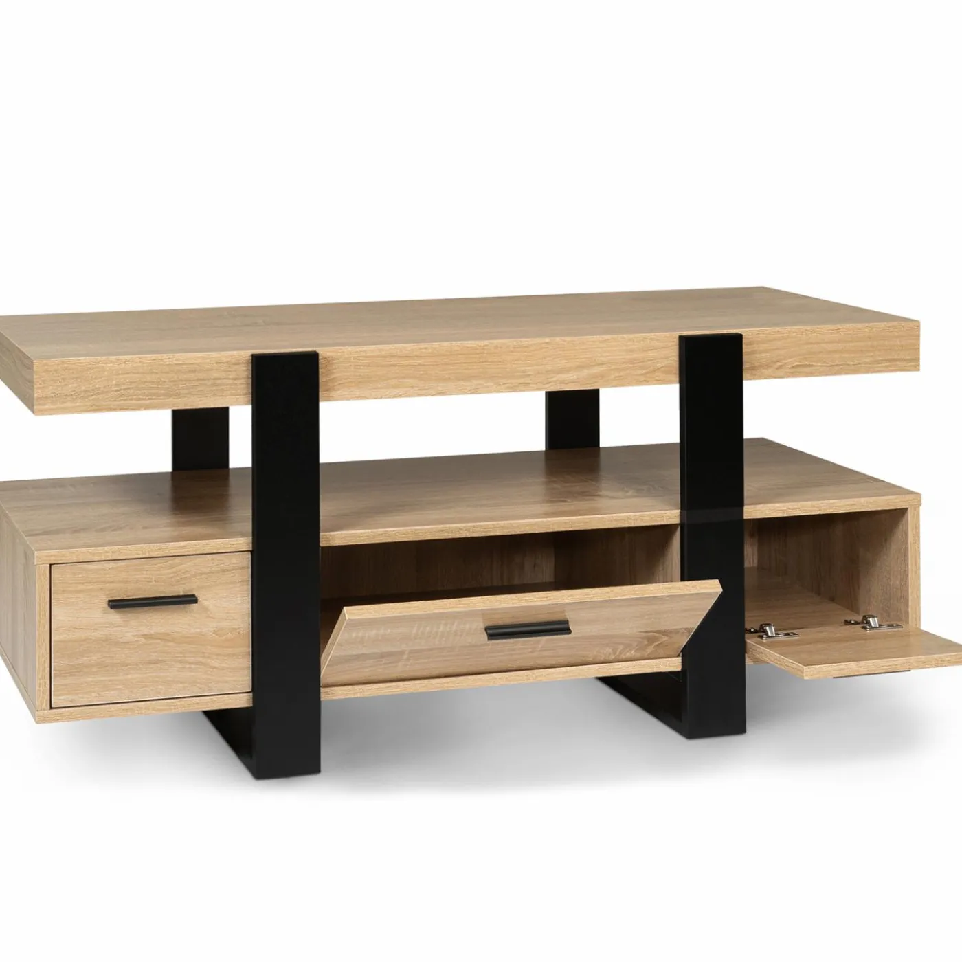 Meuble télé design noir et bois avec rangement