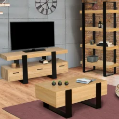 Meuble télé design noir et bois avec rangement