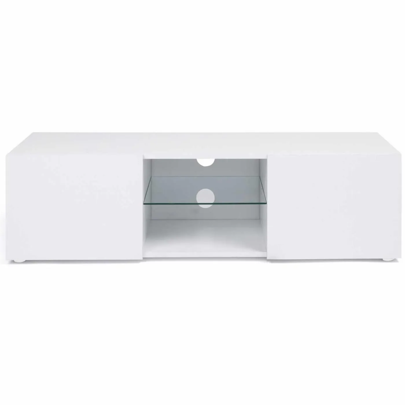 Meuble télé LED blanc avec étagère en verre