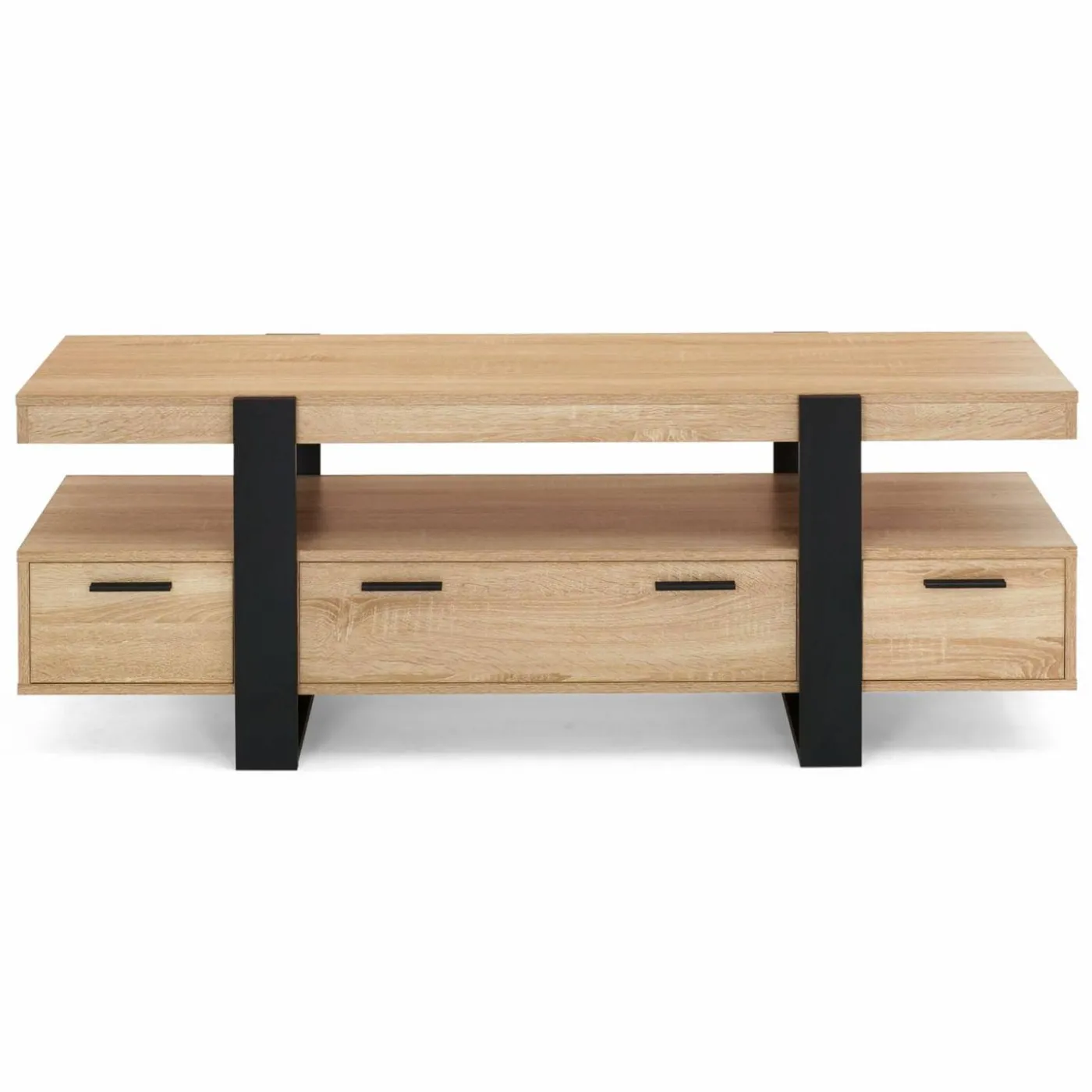 Meuble télé noir et bois 140 cm avec 3 tiroirs