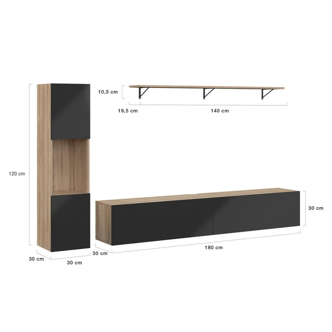 Meuble TV 180 cm avec colonne et étagère