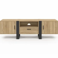 Meuble TV 160 cm bois et noir 3 portes