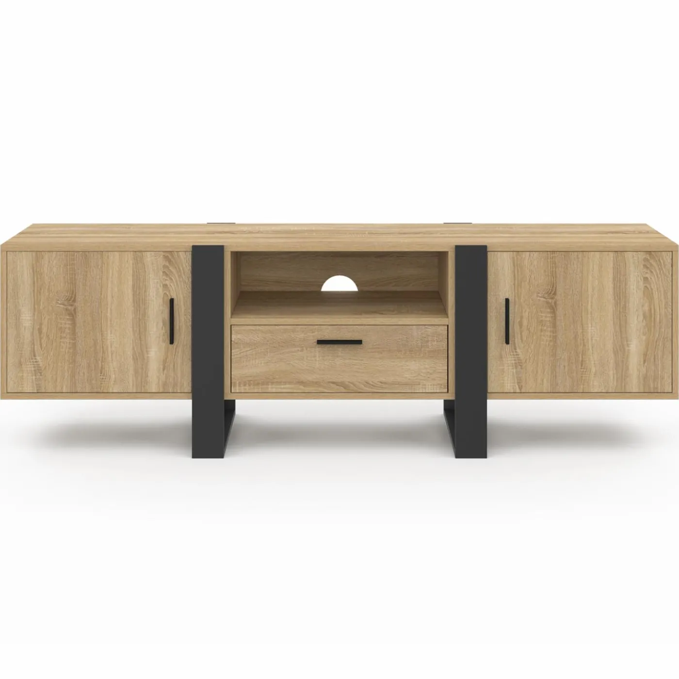 Meuble TV 160 cm bois et noir 3 portes