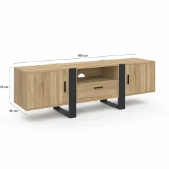 Meuble TV 160 cm bois et noir 3 portes