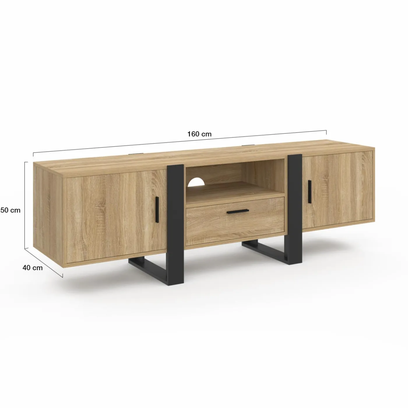 Meuble TV 160 cm bois et noir 3 portes