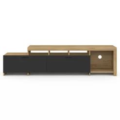 Meuble tv 180 cm bois placards noirs
