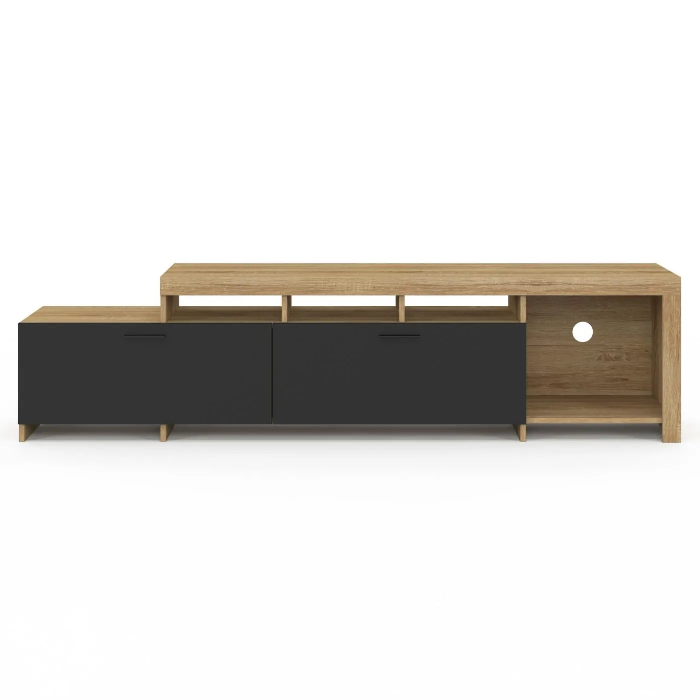 Meuble tv 180 cm bois placards noirs