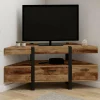 Meuble TV 110 cm d'angle bois pied épingle avec tiroirs