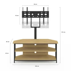 Meuble TV 100 cm d'angle design industriel avec étagères et support TV réglable de 32 à 70 pouces