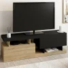 Meuble TV 140 cm double-portes effet bois et noir