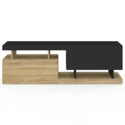 Meuble TV 140 cm double-portes effet bois et noir
