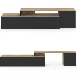 Meuble TV 140-180 cm modulable d'angle rotatif bois et noir