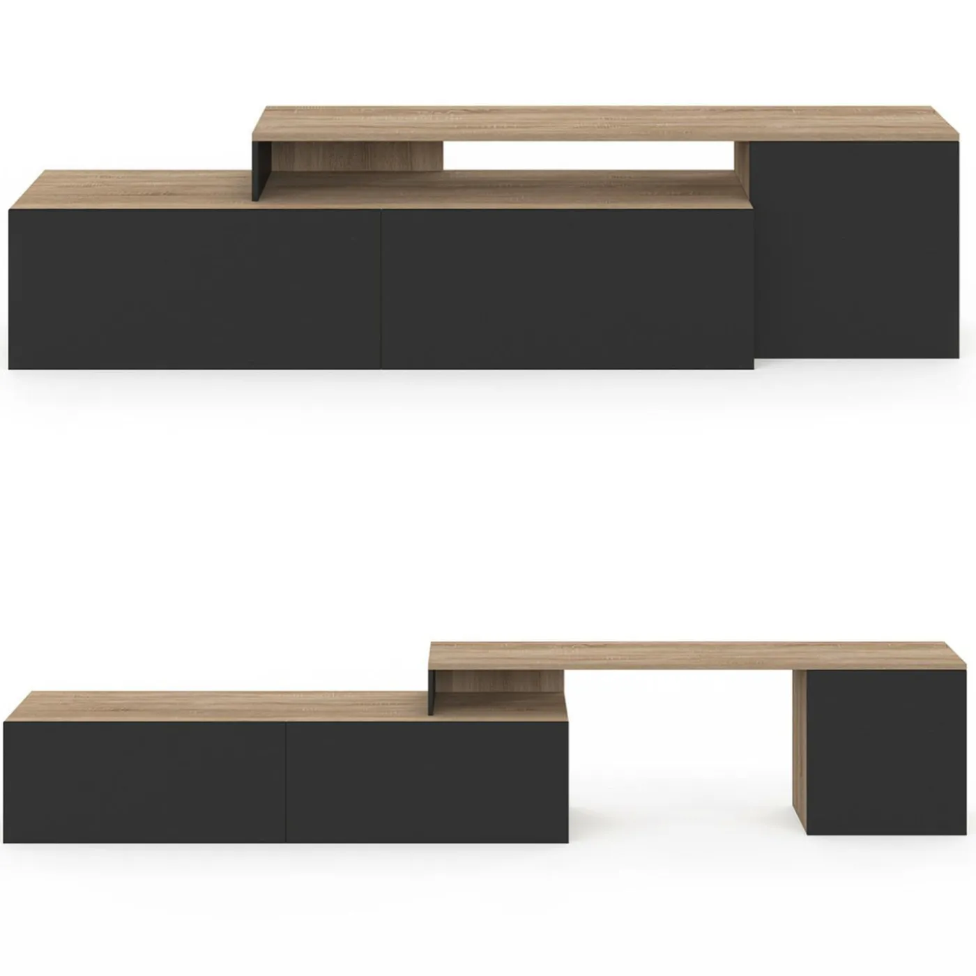 Meuble TV 140-180 cm modulable d'angle rotatif bois et noir