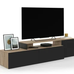 Meuble TV 140-180 cm modulable d'angle rotatif bois et noir