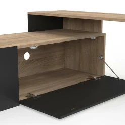 Meuble TV 140-180 cm modulable d'angle rotatif bois et noir