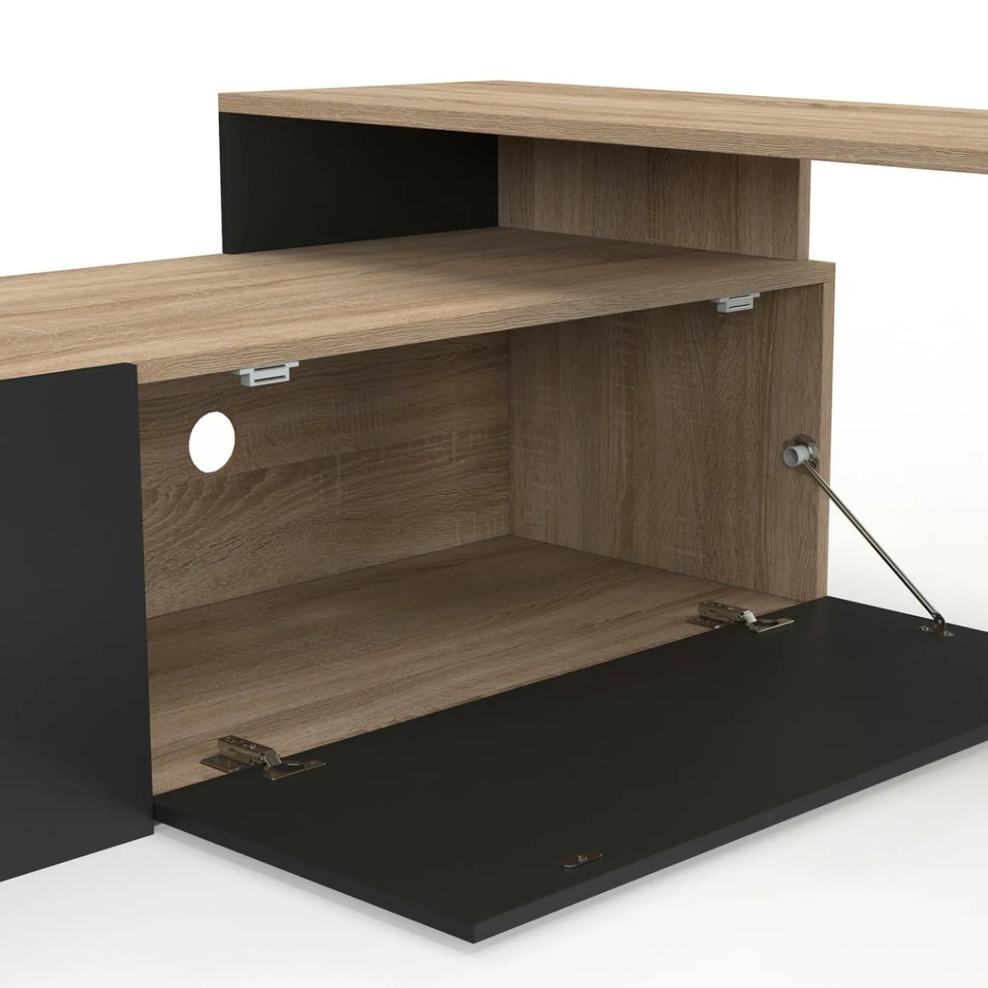 Meuble TV 140-180 cm modulable d'angle rotatif bois et noir