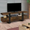 Meuble TV 140 cm noir et bois effet vieilli avec rangement