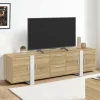 Meuble TV 180 cm PHOENIX 4 portes + 2 tiroirs bois et blanc