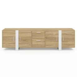 Meuble TV 180 cm PHOENIX 4 portes + 2 tiroirs bois et blanc