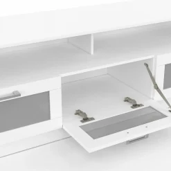 Meuble tv 140 cm portes givrées blanc