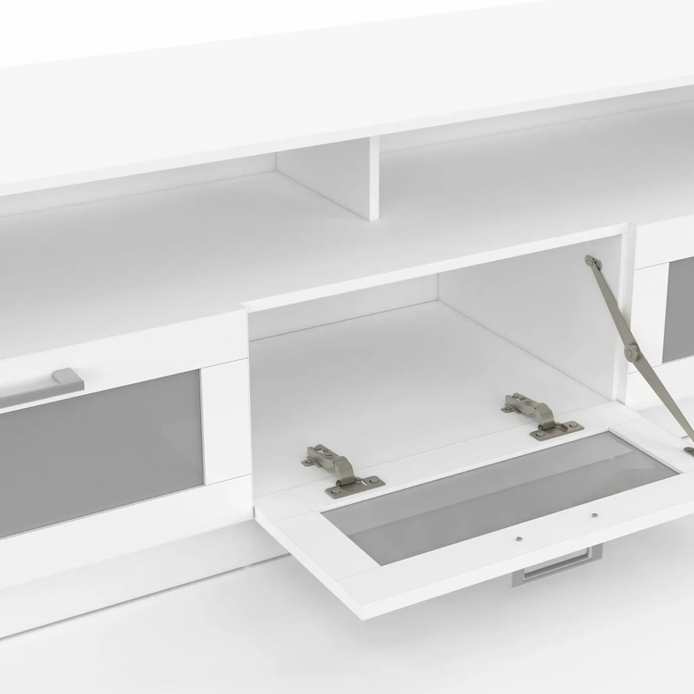 Meuble tv 140 cm portes givrées blanc