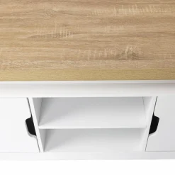 Meuble TV à LEDS blanc et bois avec 2 portes 110 cm