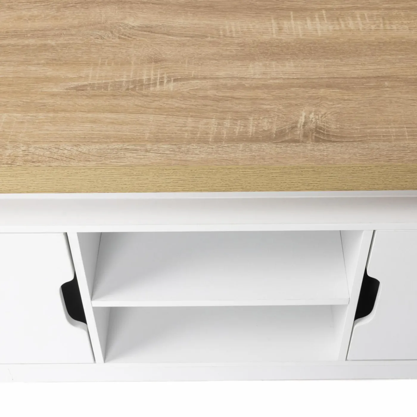 Meuble TV à LEDS blanc et bois avec 2 portes 110 cm