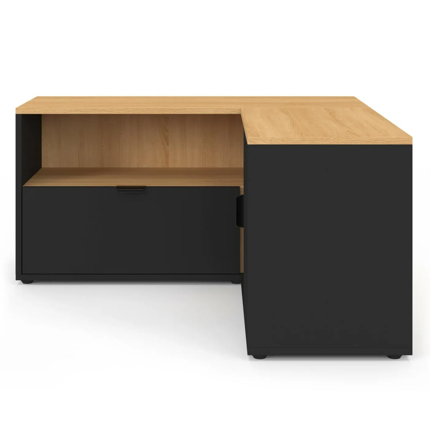 Meuble TV 90 x 90 cm d'angle façon hêtre et noir