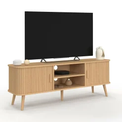 Meuble TV avec portes coulissantes lattes