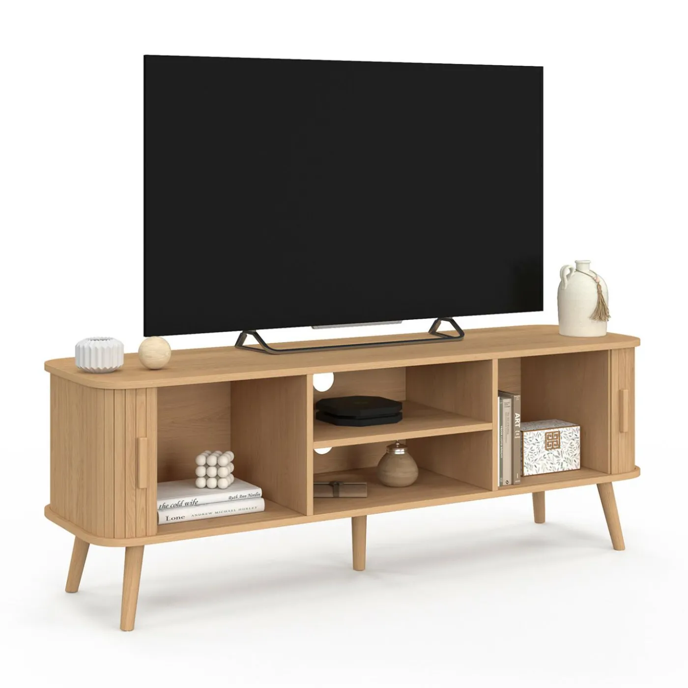 Meuble TV avec portes coulissantes lattes
