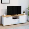 Meuble TV blanc et bois 110 cm avec tiroir et niche