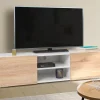 Meuble TV blanc et imitation hêtre
