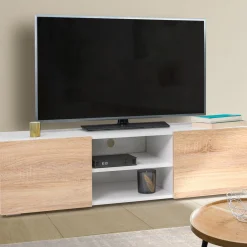 Meuble TV blanc et imitation hêtre
