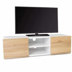 Meuble TV blanc et imitation hêtre
