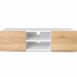 Meuble TV blanc et imitation hêtre