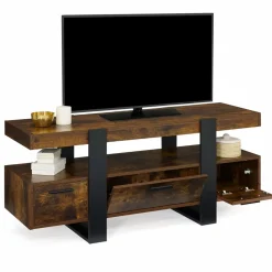 Meuble TV bois effet vieilli et noir avec tiroirs