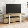 Meuble TV bois et blanc 140 cm avec tiroirs