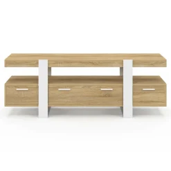Meuble TV bois et blanc 140 cm avec tiroirs
