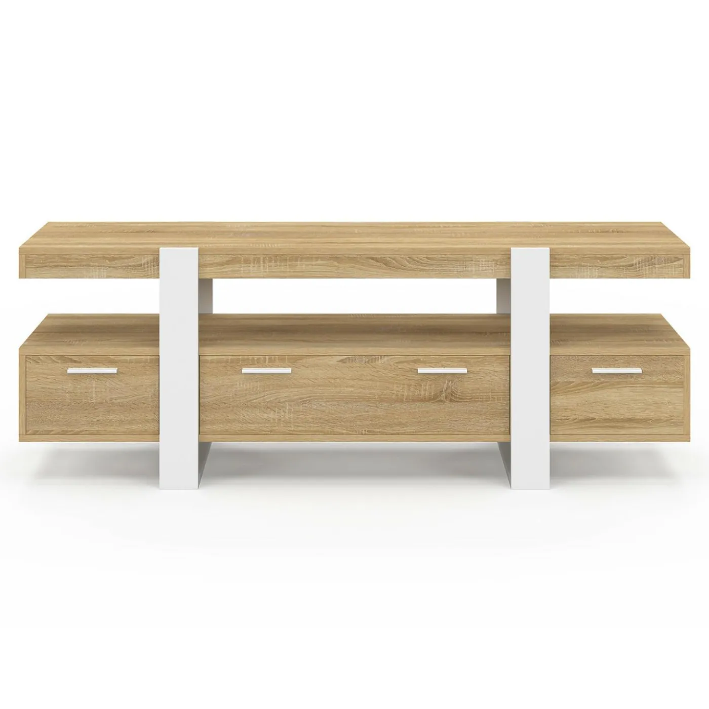 Meuble TV bois et blanc 140 cm avec tiroirs