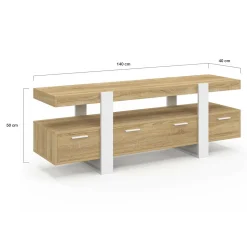 Meuble TV bois et blanc 140 cm avec tiroirs
