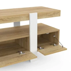 Meuble TV bois et blanc 140 cm avec tiroirs