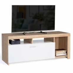 Meuble TV bois et placard blanc moderne