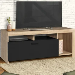 Meuble TV bois et placard noir moderne