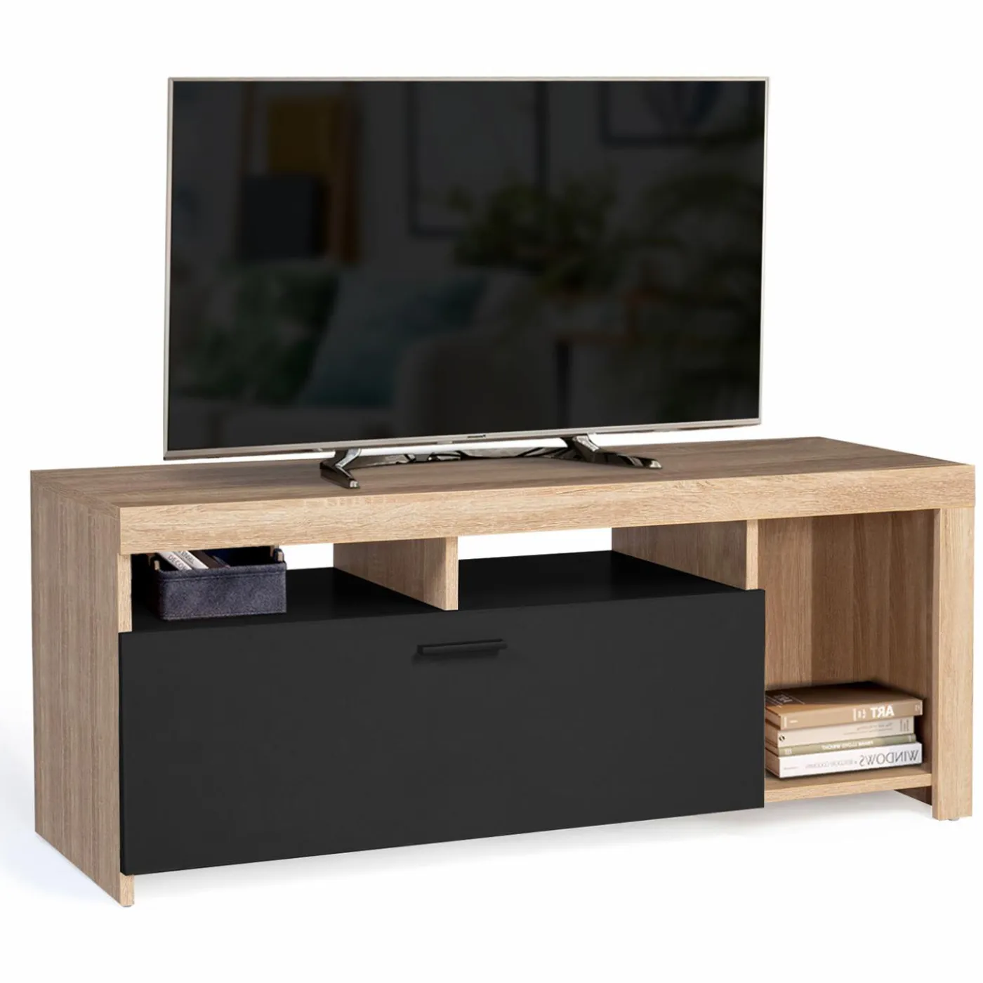 Meuble TV bois et placard noir moderne
