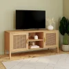 Meuble TV cannage 110 cm avec 2 portes